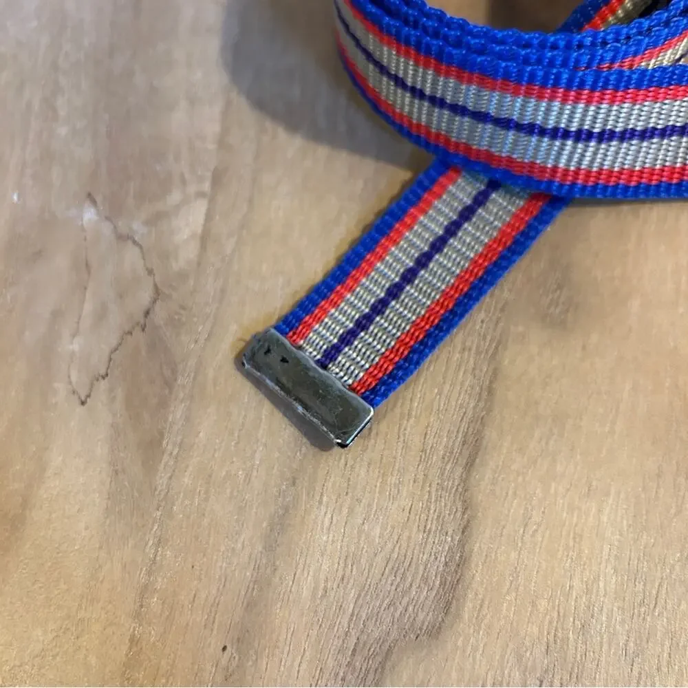 Vintage Kids Striped Blue/Red/Tan/Purple Woven Canvas D-Ring Buckle Belt 33x1